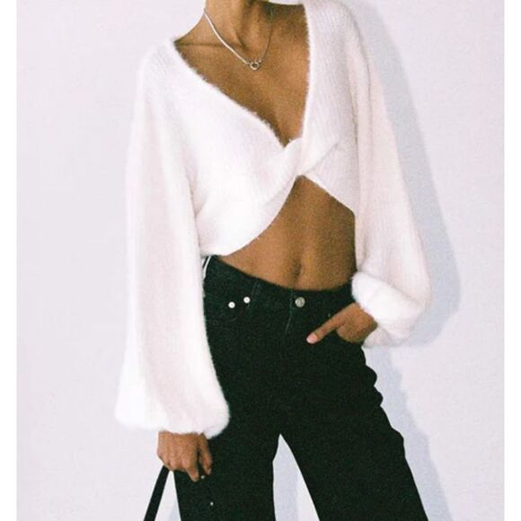Princess Polly THE‎ HENRIK CROPPED SWEATER White - Picture 1 of 7